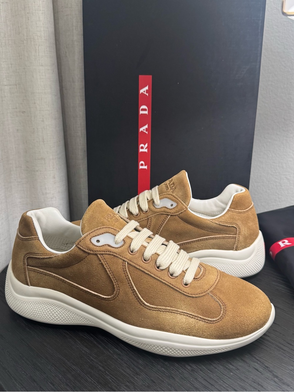 Prada America's Cup Suede Sneakers Cannella Brown 8